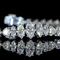 14K White Gold Riviera Bracelet with Alternating Marquise and Heart Shape Lab Diamonds - 6.70 Carats Total Diamond Weight - Covaloro Fine Jewelry