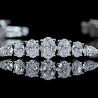 14K White Gold Riviera Bracelet with Alternating Oval and Pear Shape Lab Grown Diamonds - 3.13 Carats Total Diamond Weight - Covaloro Fine Jewelry