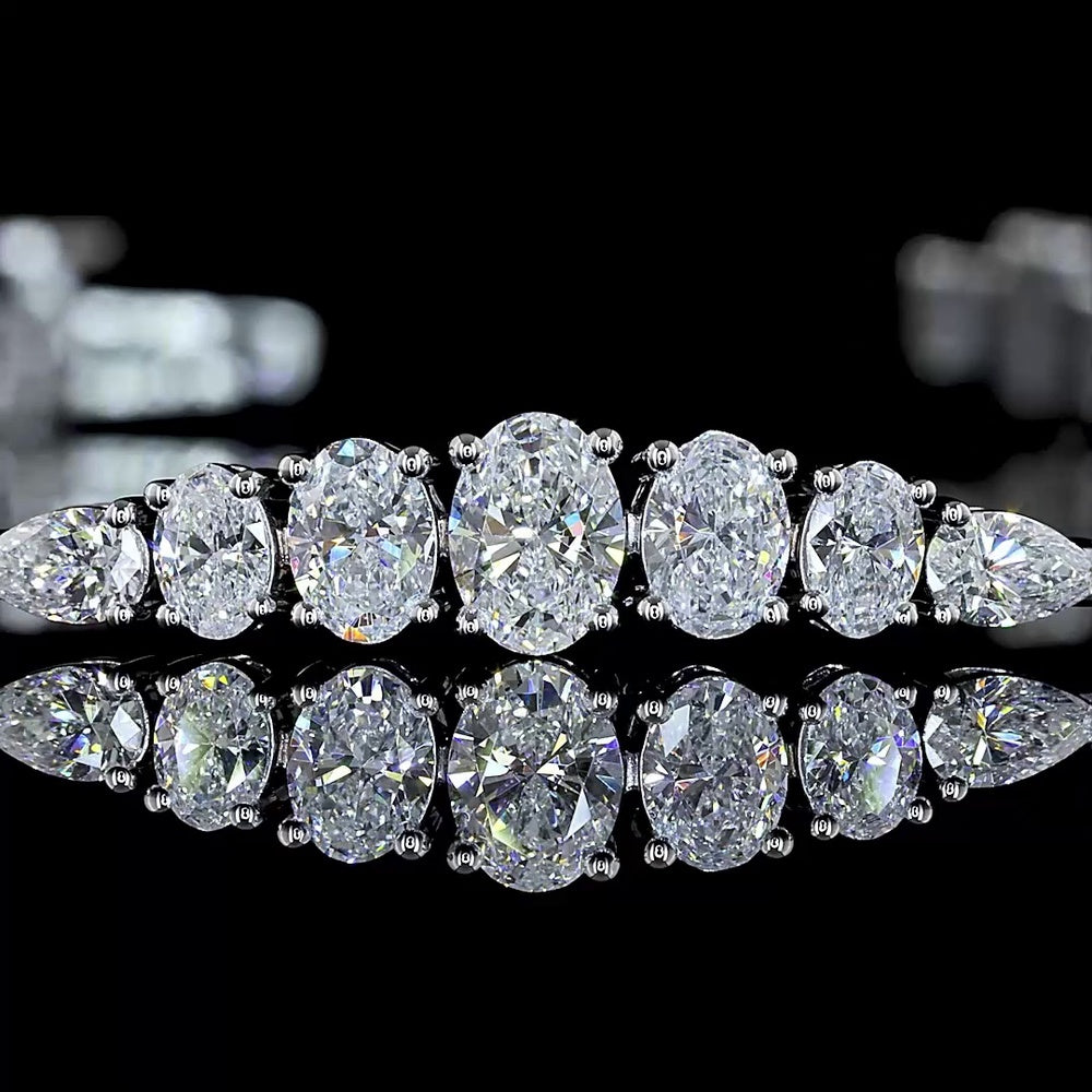 14K White Gold Riviera Bracelet with Alternating Oval and Pear Shape Lab Grown Diamonds - 3.13 Carats Total Diamond Weight - Covaloro Fine Jewelry