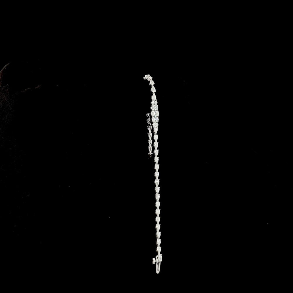14K White Gold Riviera Bracelet with Alternating Oval and Pear Shape Lab Grown Diamonds - 3.13 Carats Total Diamond Weight - Covaloro Fine Jewelry