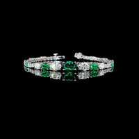 14K White Gold Riviera Bracelet with Alternating Oval Cut Lab-Grown Emerald and Diamond Accents - 5.92 Total Carat Weight - Covaloro Fine Jewelry