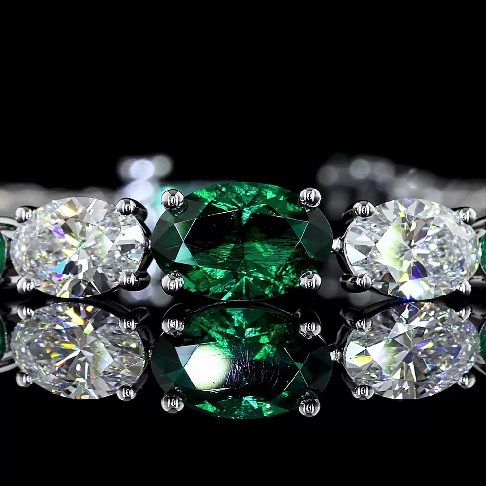 14K White Gold Riviera Bracelet with Alternating Oval Cut Lab-Grown Emerald and Diamond Accents - 5.92 Total Carat Weight - Covaloro Fine Jewelry