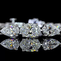 14K White Gold Riviera Bracelet with East-West Oval and Pear Shape Lab-Grown Diamonds - 8.63 Carats Total Diamond Weight - Covaloro Fine Jewelry