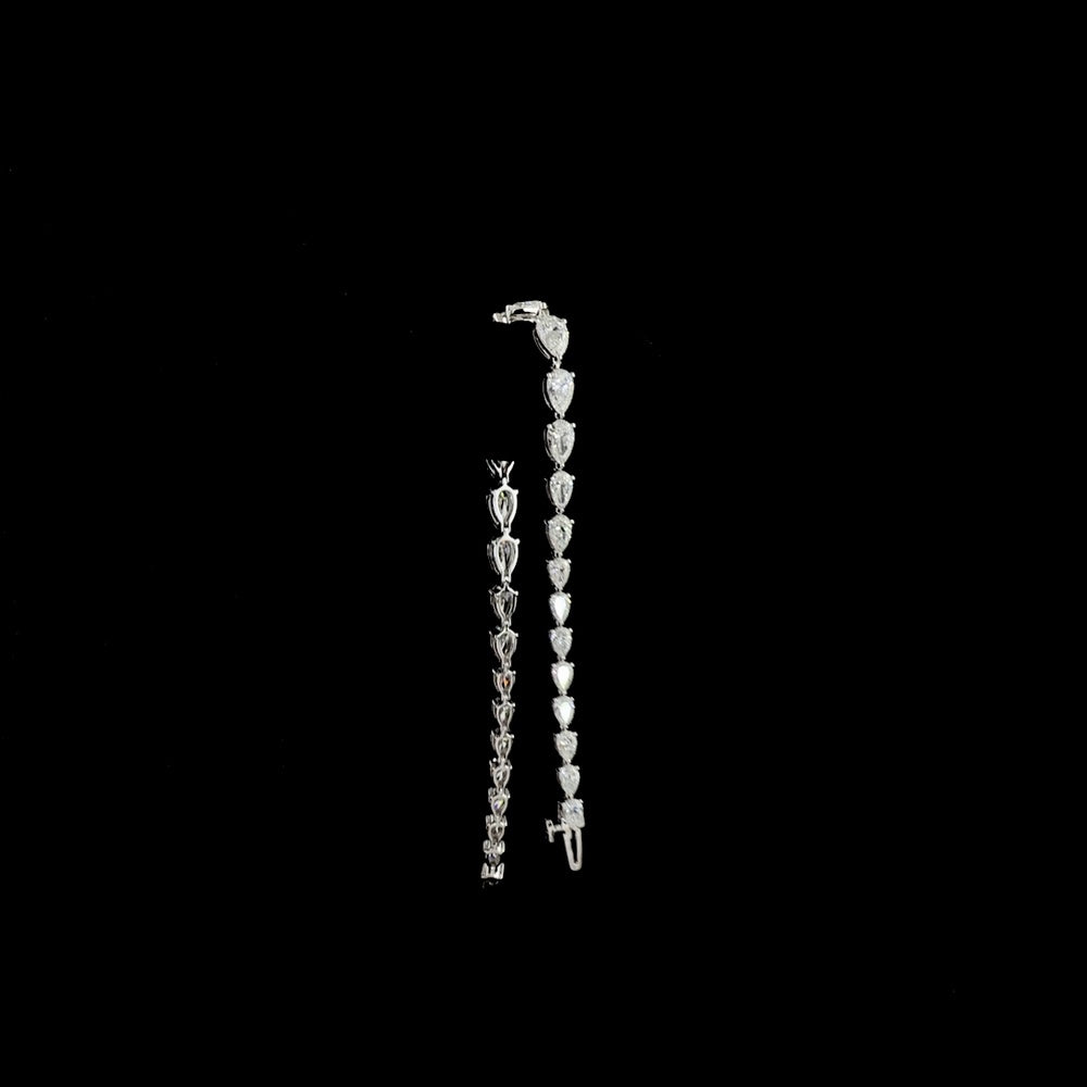 14K White Gold Riviera Bracelet with East-West Oval and Pear Shape Lab-Grown Diamonds - 8.63 Carats Total Diamond Weight - Covaloro Fine Jewelry