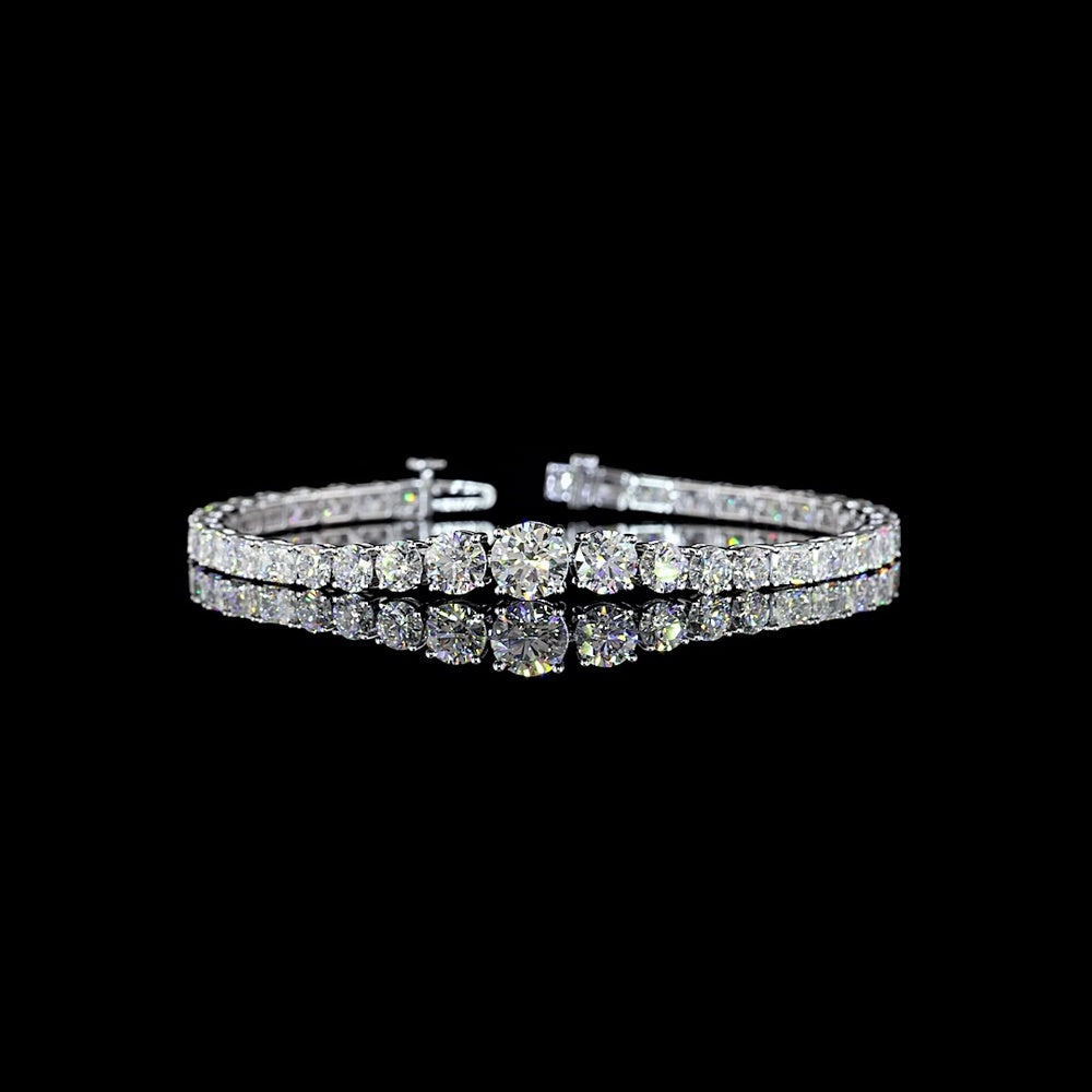 14K White Gold Riviera Bracelet with East-West Prong Set Round Lab Diamonds - 10.71 Carat Total Weight - Covaloro Fine Jewelry