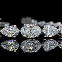 14K White Gold Riviera Bracelet with Oval and Pear Shaped Lab Diamonds - 8.54 Carat Total Weight, East-West Prong Setting - Covaloro Fine Jewelry