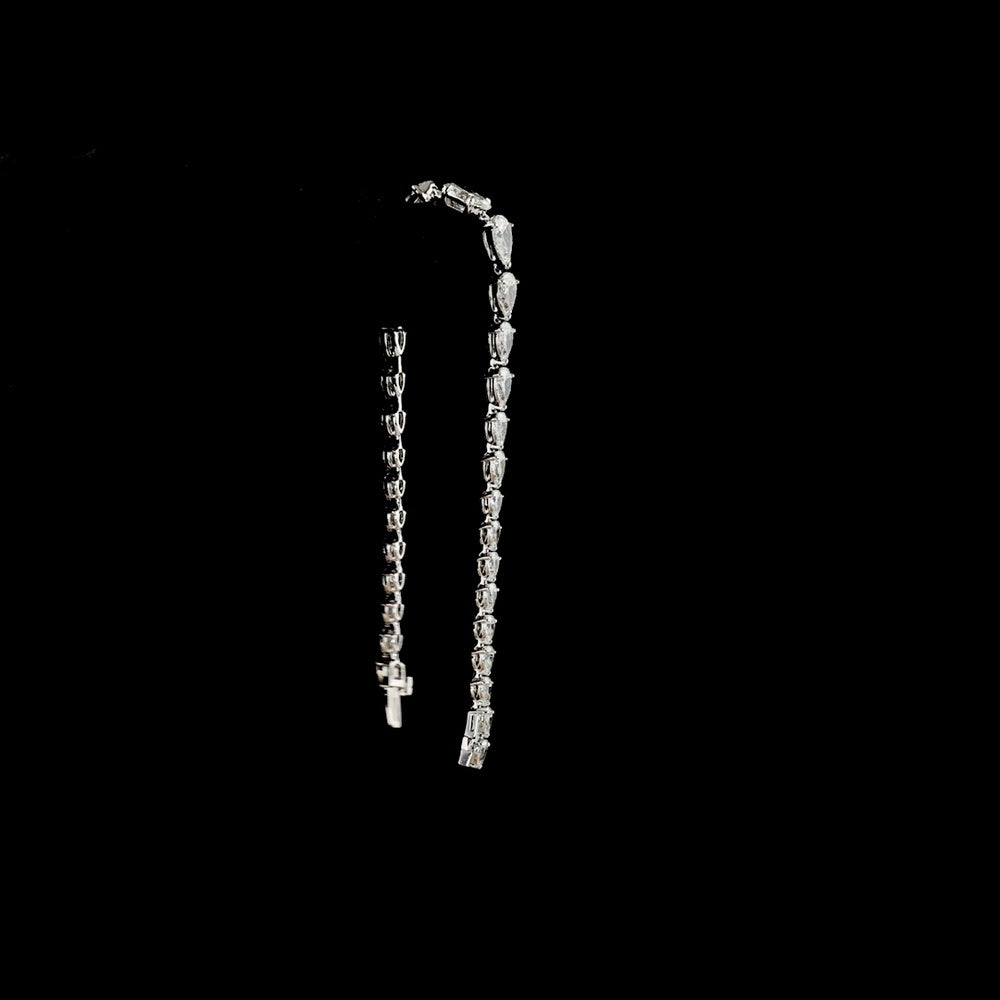 14K White Gold Riviera Bracelet with Oval and Pear Shaped Lab Diamonds - 8.54 Carat Total Weight, East-West Prong Setting - Covaloro Fine Jewelry
