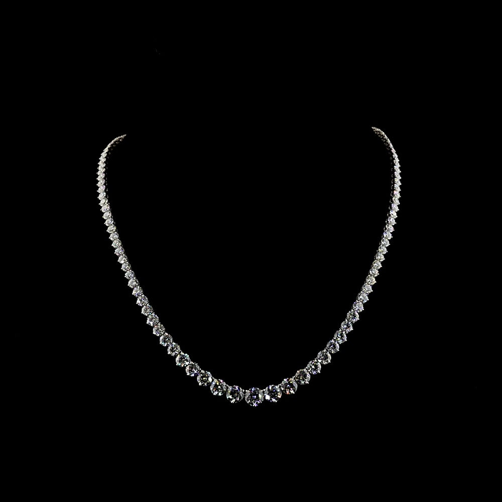 14K White Gold Riviera Necklace with 107 Graduated Round Lab Diamonds - D VS1, 25.1 Carat Total Weight - Covaloro Fine Jewelry