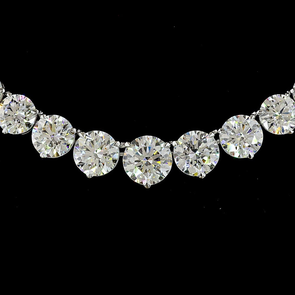 14K White Gold Riviera Necklace with 107 Graduated Round Lab Diamonds - D VS1, 25.1 Carat Total Weight - Covaloro Fine Jewelry