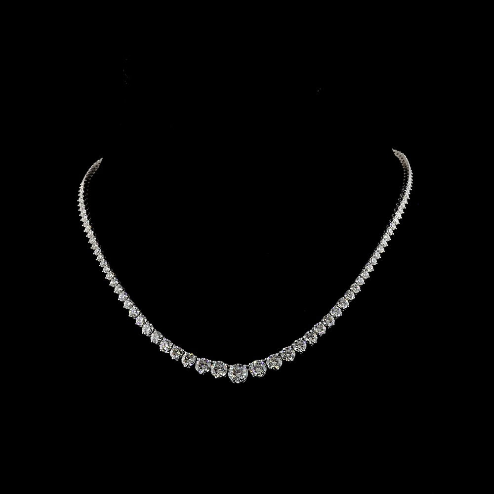 14K White Gold Riviera Necklace with 130 Graduating Round Lab Diamonds - 10.35 Carat Total Weight, E-F Color, VS Clarity - Covaloro Fine Jewelry