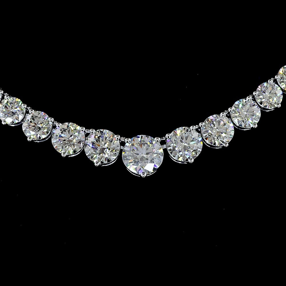 14K White Gold Riviera Necklace with 130 Graduating Round Lab Diamonds - 10.35 Carat Total Weight, E-F Color, VS Clarity - Covaloro Fine Jewelry