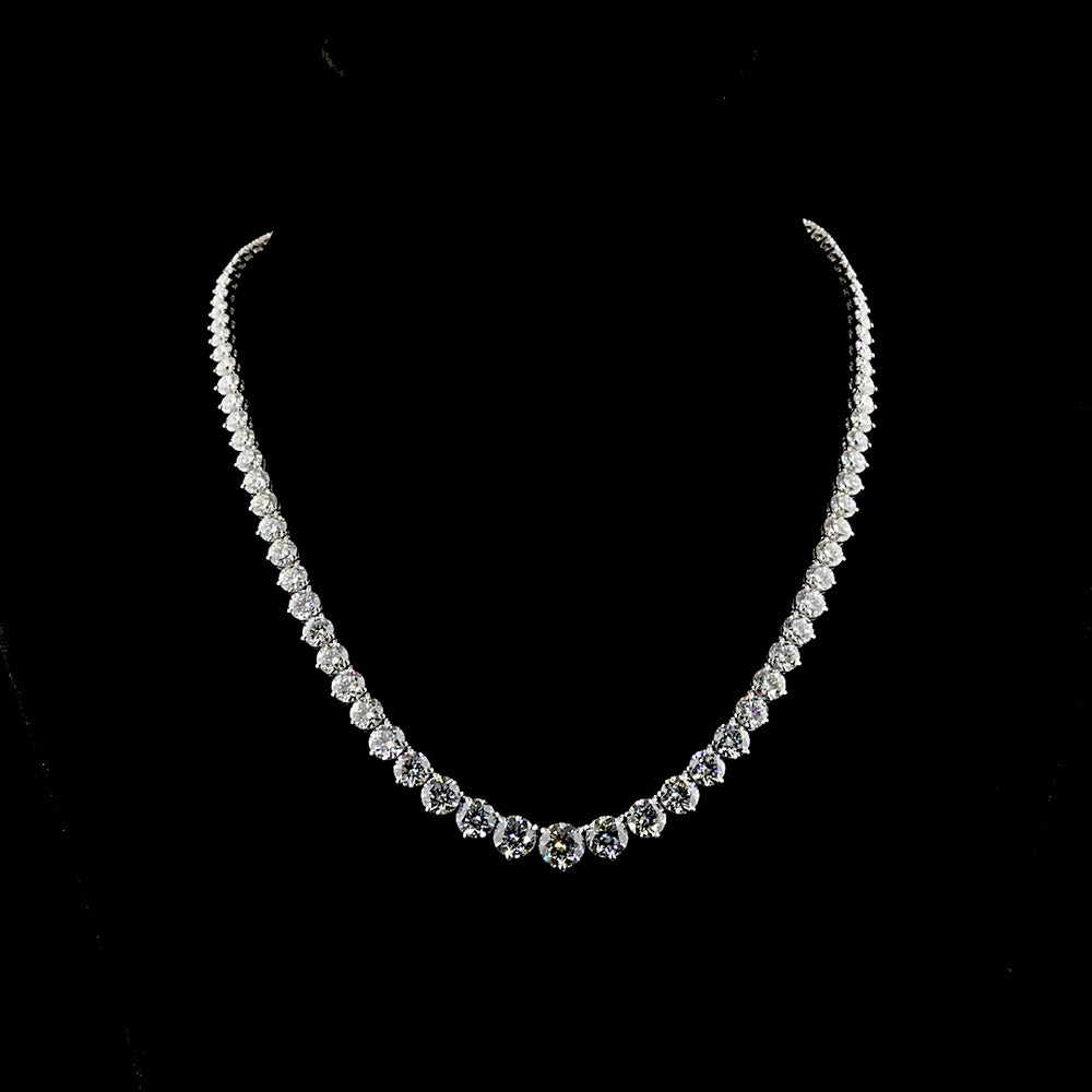 14K White Gold Riviera Necklace with 35 Carats Graduating Lab-Grown Round Brilliant Cut Diamonds (E-F VVS2) - 93 Stones in Prong Setting - Covaloro Fine Jewelry