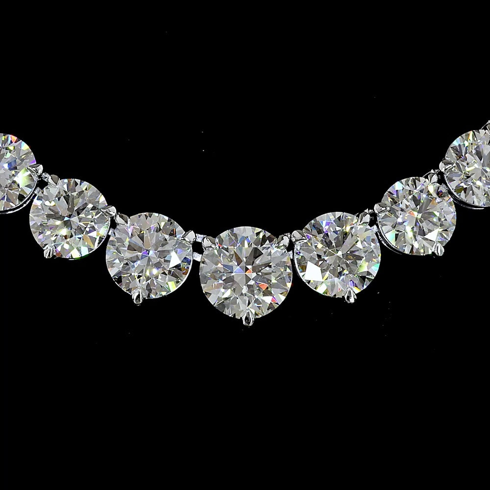14K White Gold Riviera Necklace with 35 Carats Graduating Lab-Grown Round Brilliant Cut Diamonds (E-F VVS2) - 93 Stones in Prong Setting - Covaloro Fine Jewelry