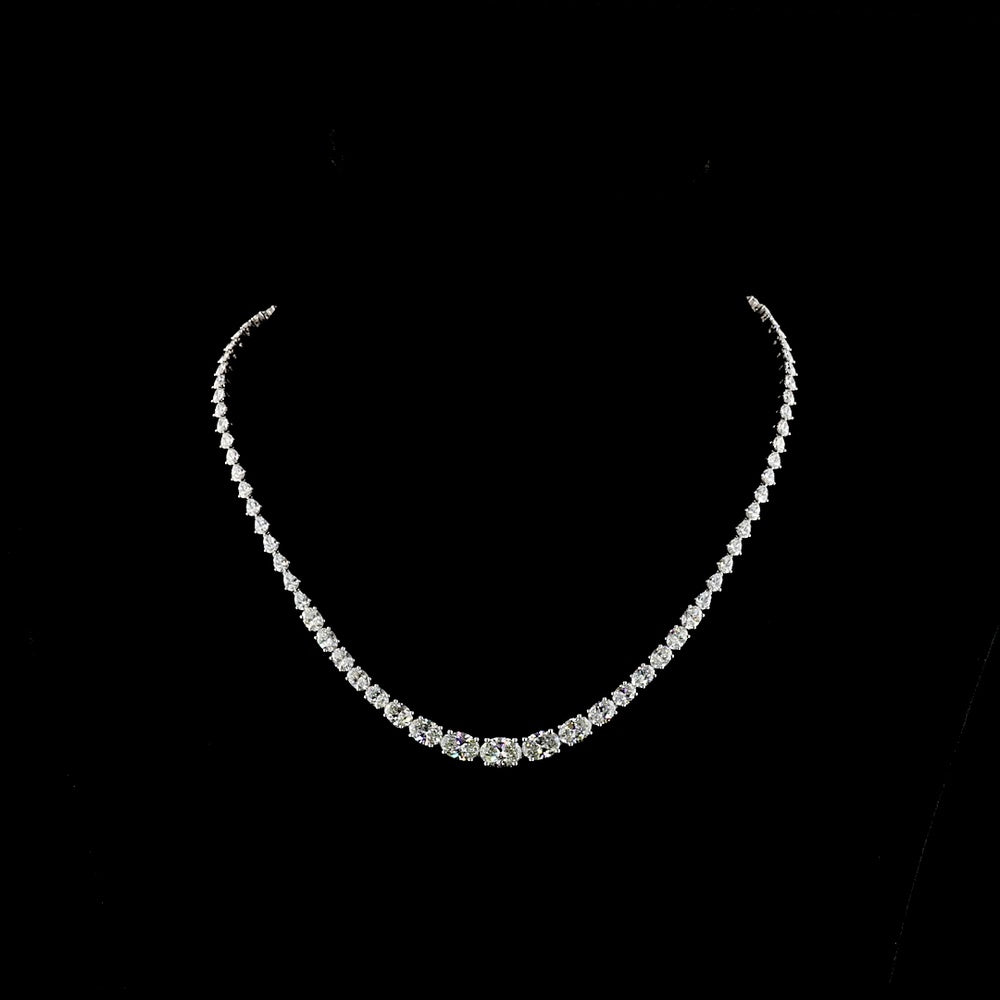 14K White Gold Riviera Necklace with 59 Graduated Oval Cut Lab Diamonds in East-West Setting - 12.33 Carat Total Weight - Covaloro Fine Jewelry