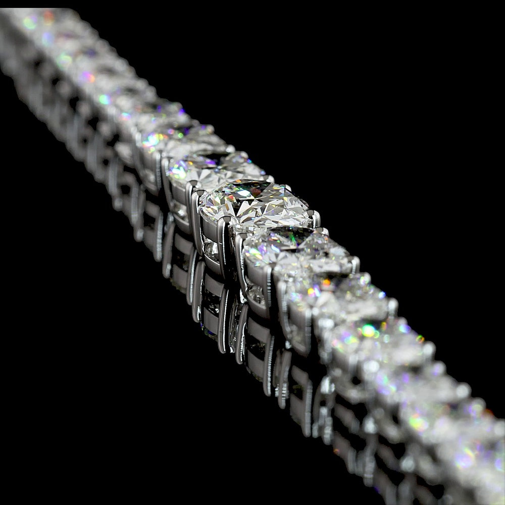 14K White Gold Riviera Necklace with 59 Graduated Oval Cut Lab Diamonds in East-West Setting - 12.33 Carat Total Weight - Covaloro Fine Jewelry