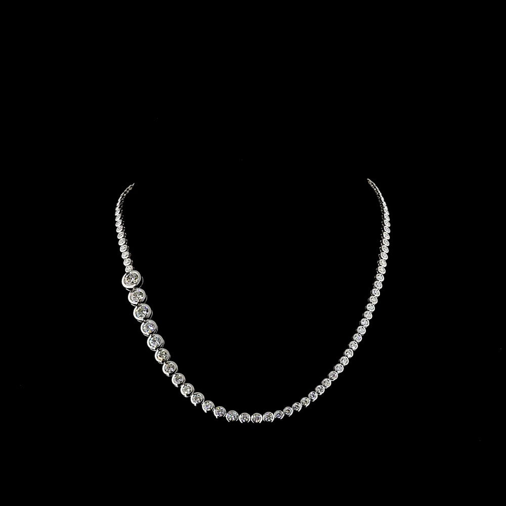 14K White Gold Riviera Necklace with Bezel-Set Round Lab Diamonds - 9.93 Carat Total Weight, Featuring a 1.01 Carat Center Stone - Covaloro Fine Jewelry