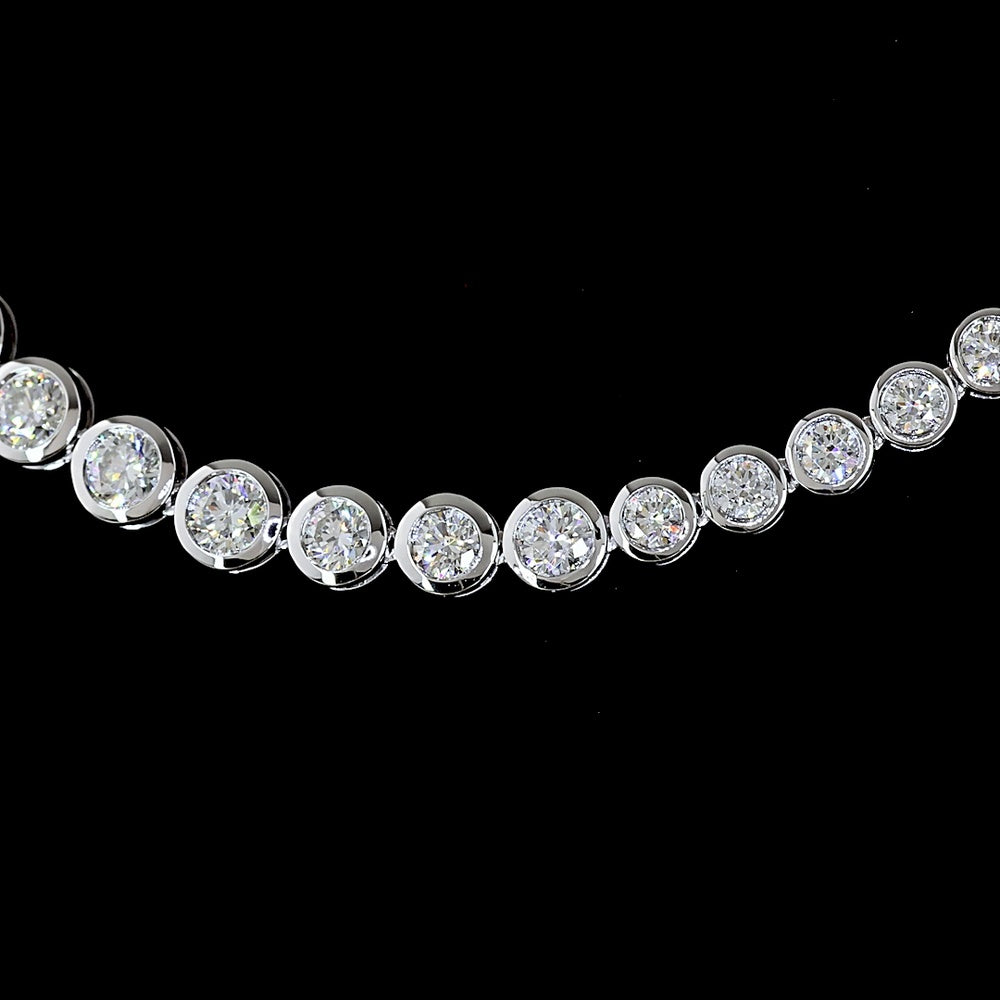 14K White Gold Riviera Necklace with Bezel-Set Round Lab Diamonds - 9.93 Carat Total Weight, Featuring a 1.01 Carat Center Stone - Covaloro Fine Jewelry