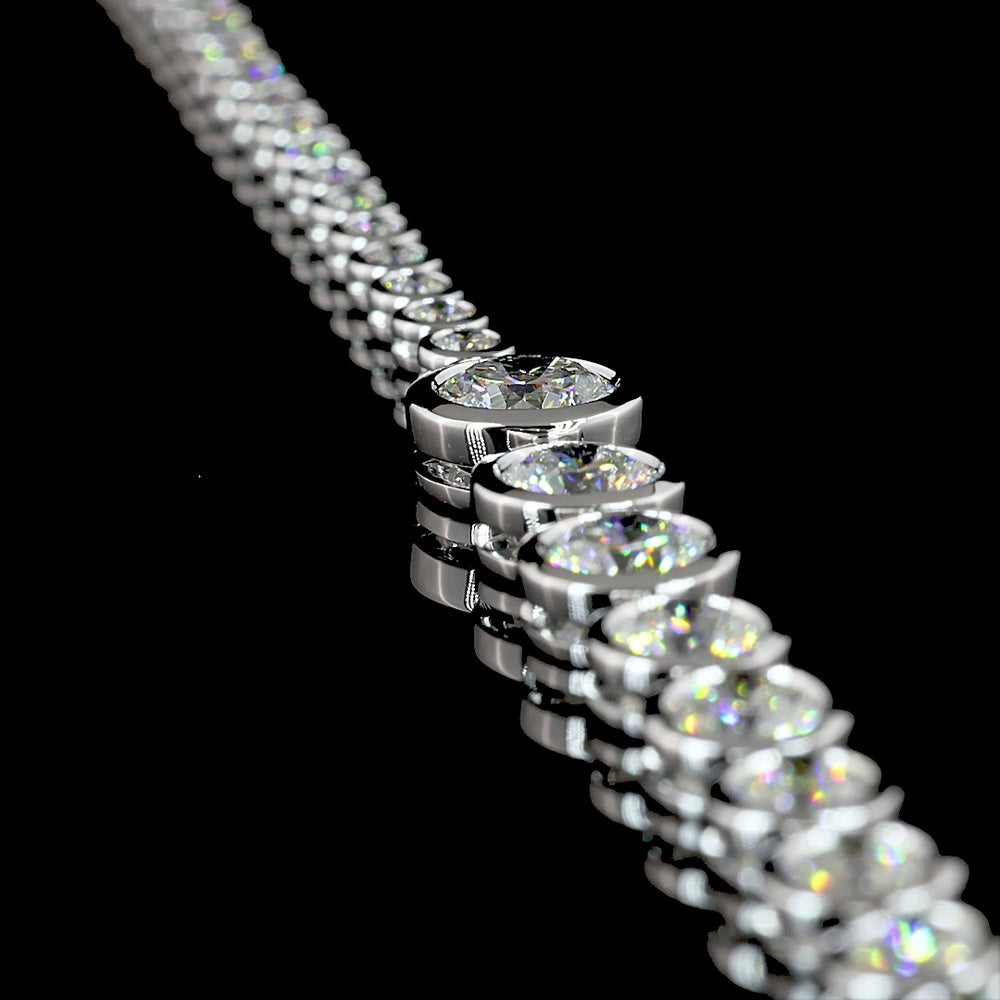 14K White Gold Riviera Necklace with Bezel-Set Round Lab Diamonds - 9.93 Carat Total Weight, Featuring a 1.01 Carat Center Stone - Covaloro Fine Jewelry