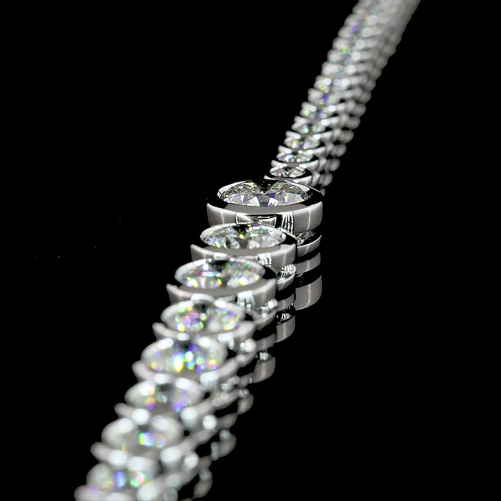 14K White Gold Riviera Necklace with Bezel-Set Round Lab Diamonds - 9.93 Carat Total Weight, Featuring a 1.01 Carat Center Stone - Covaloro Fine Jewelry