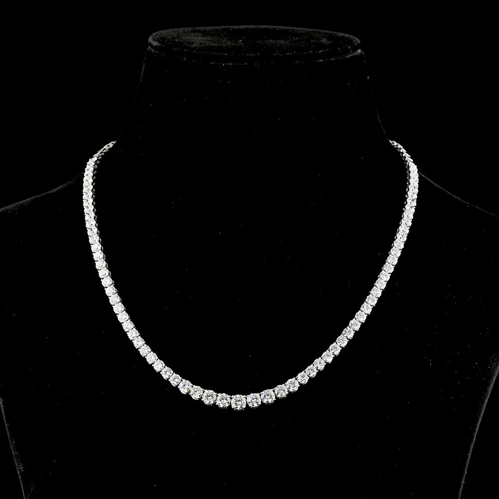 14K White Gold Riviera Necklace with Graduated Round Lab Diamonds - 14.26 Carat Total Weight - Covaloro Fine Jewelry