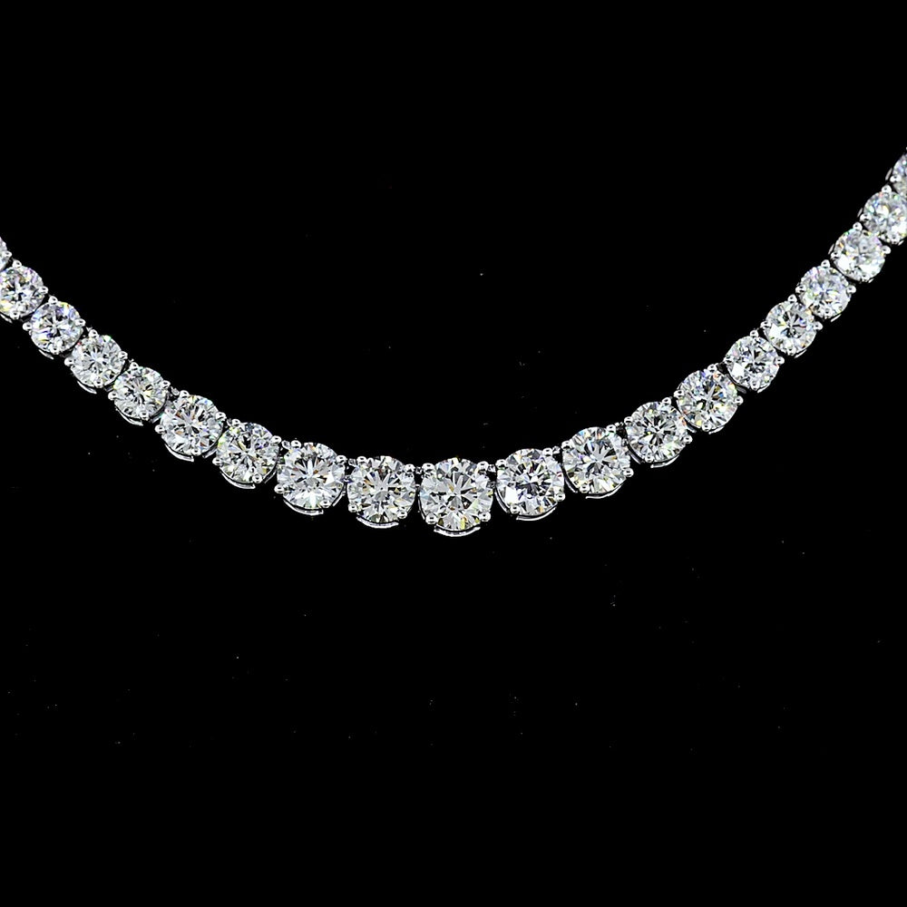 14K White Gold Riviera Necklace with Graduated Round Lab Diamonds - 14.26 Carat Total Weight - Covaloro Fine Jewelry