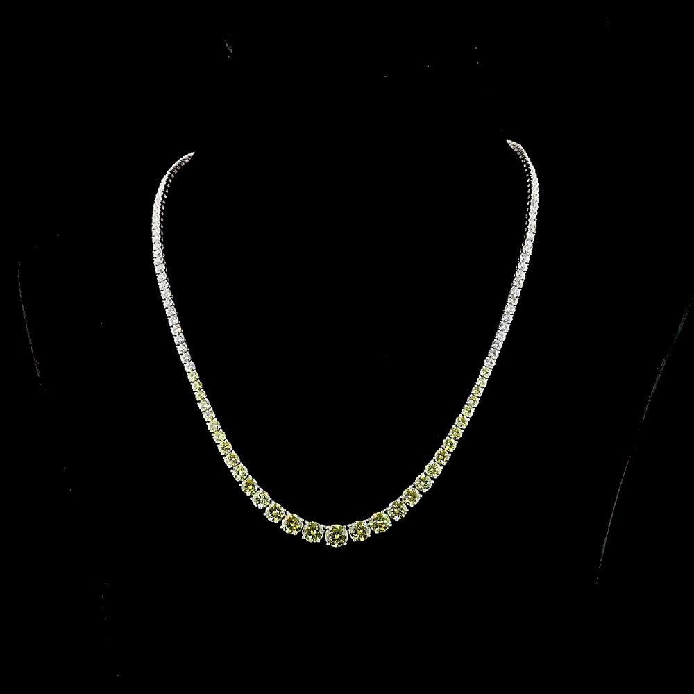 14K White Gold Riviera Necklace with Graduated Round Lab-Grown Fancy Vivid Yellow Diamonds - 19.98 Carats Total Diamond Weight - Covaloro Fine Jewelry