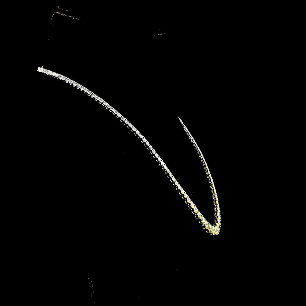 14K White Gold Riviera Necklace with Graduated Round Lab-Grown Fancy Vivid Yellow Diamonds - 19.98 Carats Total Diamond Weight - Covaloro Fine Jewelry