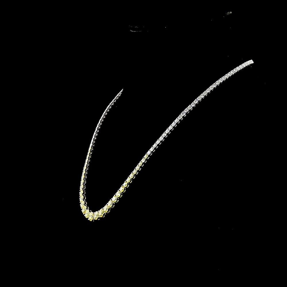 14K White Gold Riviera Necklace with Graduated Round Lab-Grown Fancy Vivid Yellow Diamonds - 19.98 Carats Total Diamond Weight - Covaloro Fine Jewelry