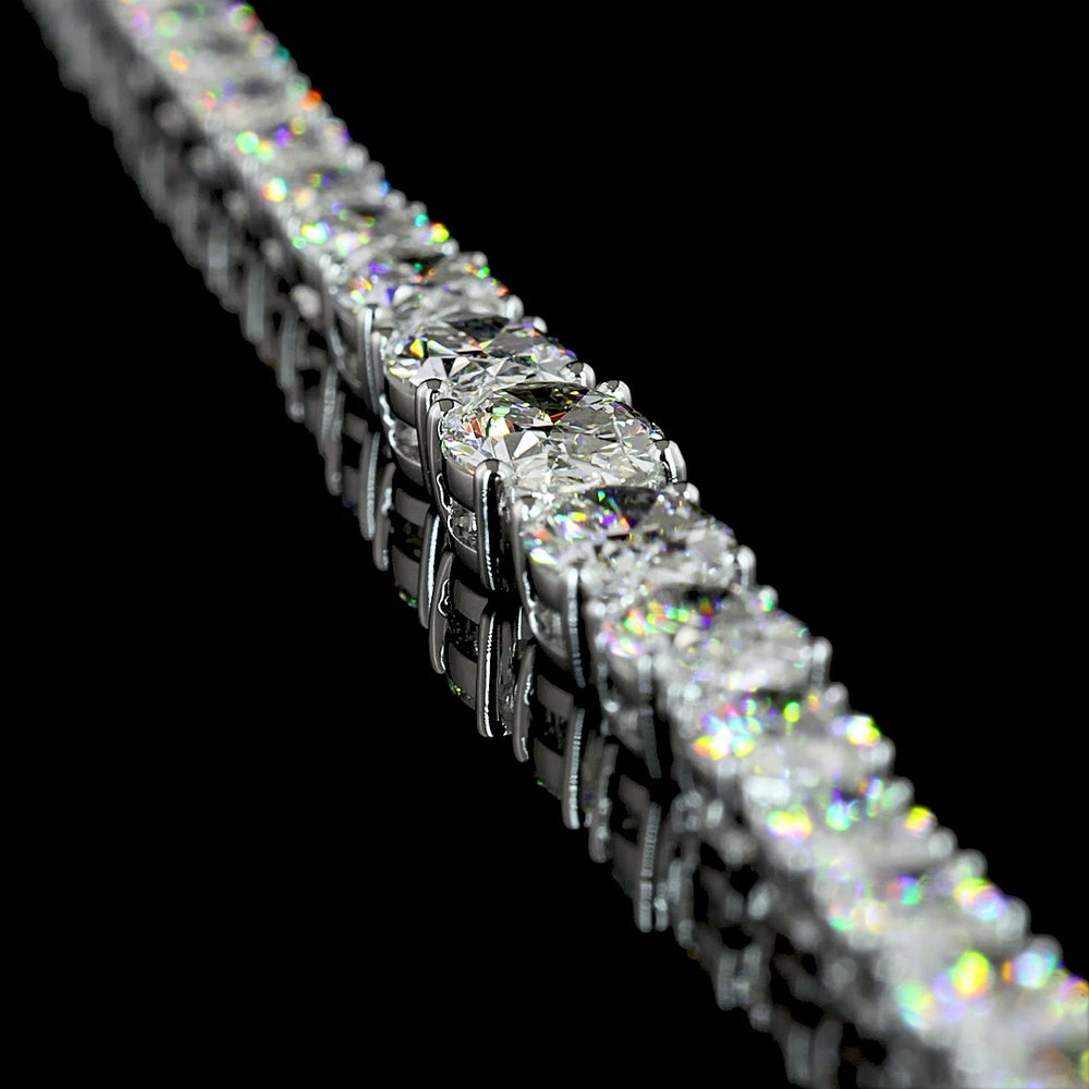 14K White Gold Riviera Necklace with Graduating East-West Set Oval Cut Lab Diamonds - 15.21 Carat Total Weight - Covaloro Fine Jewelry