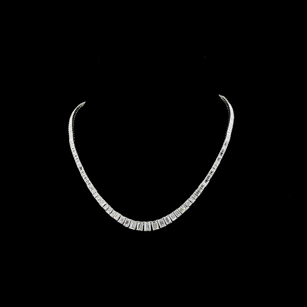 14K White Gold Riviera Necklace with Graduating Emerald Cut Lab Diamonds - 20.43 Carats Total Diamond Weight - Covaloro Fine Jewelry