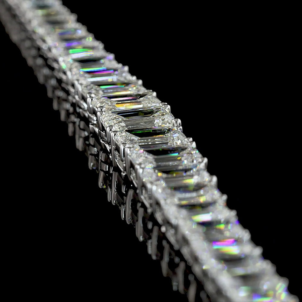 14K White Gold Riviera Necklace with Graduating Emerald Cut Lab Diamonds - 20.43 Carats Total Diamond Weight - Covaloro Fine Jewelry