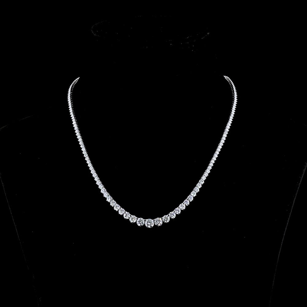14K White Gold Riviera Necklace with Graduating Round Brilliant Cut Lab Diamonds - 19.8 Carats Total Diamond Weight - Covaloro Fine Jewelry