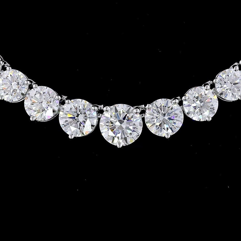 14K White Gold Riviera Necklace with Graduating Round Brilliant Cut Lab Diamonds - 19.8 Carats Total Diamond Weight - Covaloro Fine Jewelry