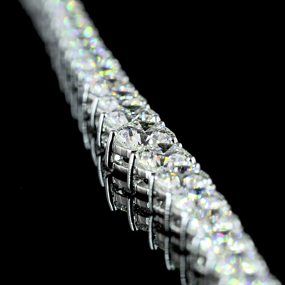 14K White Gold Riviera Necklace with Graduating Round Brilliant Cut Lab Diamonds - 19.8 Carats Total Diamond Weight - Covaloro Fine Jewelry