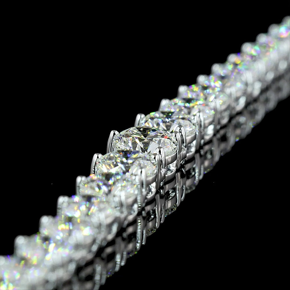 14K White Gold Riviera Necklace with Graduating Round Brilliant Cut Lab Diamonds - 19.8 Carats Total Diamond Weight - Covaloro Fine Jewelry