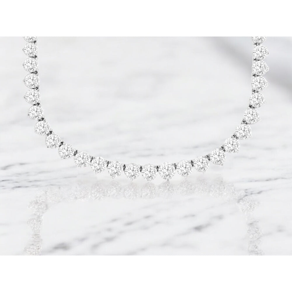 14K White Gold Riviera Necklace with Prong-Set Lab Grown Diamonds - 21.75 Carat Total Diamond Weight - Royal Jewelry