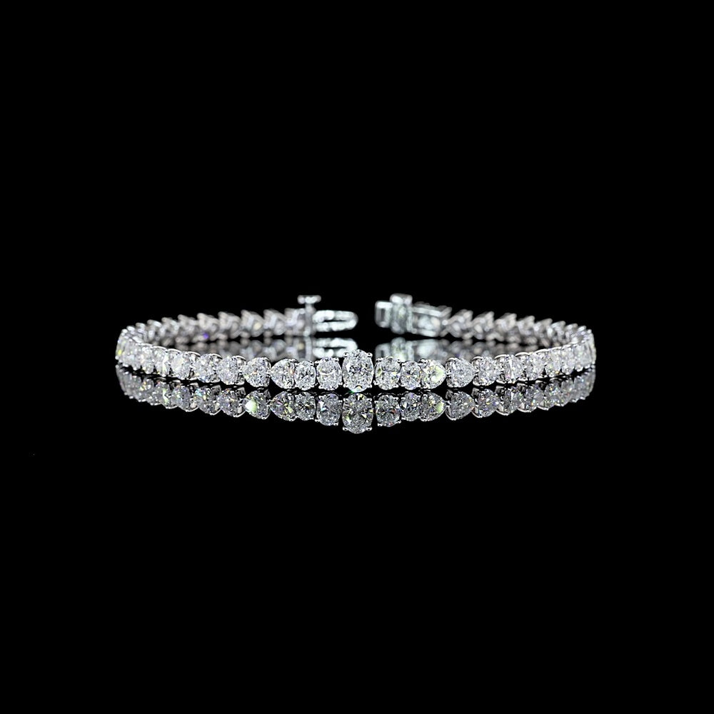 14K White Gold Riviera Tennis Bracelet with Oval and Heart Cut Lab Grown Diamonds in Prong Setting - 6.96 Carat Total Diamond Weight - Covaloro Fine Jewelry