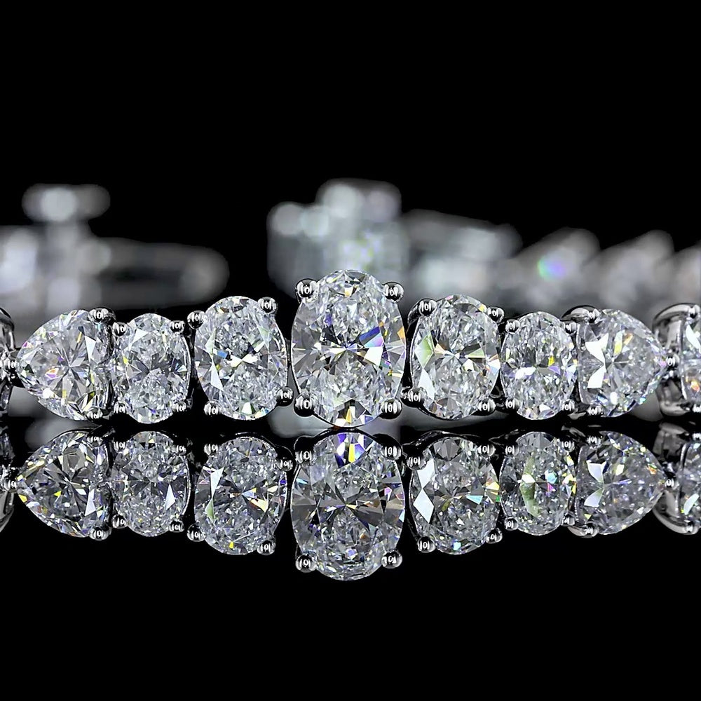 14K White Gold Riviera Tennis Bracelet with Oval and Heart Cut Lab Grown Diamonds in Prong Setting - 6.96 Carat Total Diamond Weight - Covaloro Fine Jewelry