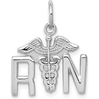 14K White Gold RN Registered Nurse Charm with Polished Caduceus Design - 20mm by Oro Pregiato