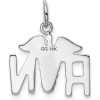 14K White Gold RN Registered Nurse Charm with Polished Caduceus Design - 20mm by Oro Pregiato