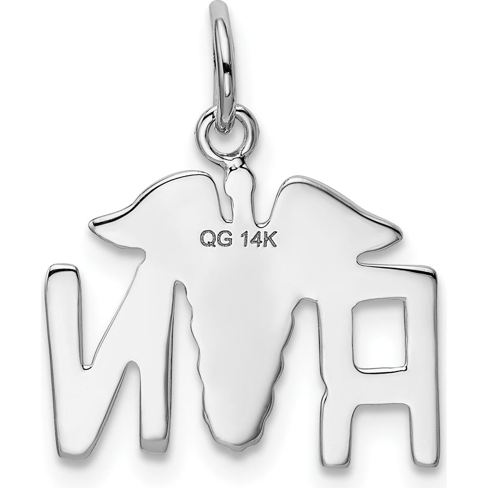 14K White Gold RN Registered Nurse Charm with Polished Caduceus Design - 20mm by Oro Pregiato