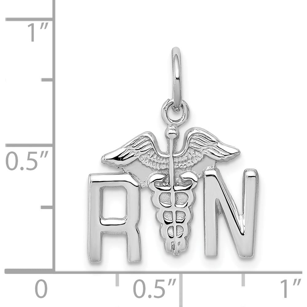 14K White Gold RN Registered Nurse Charm with Polished Caduceus Design - 20mm by Oro Pregiato