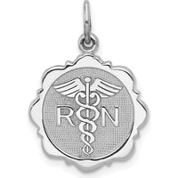 14K White Gold RN Registered Nurse Textured Back Disc Charm - Polished Finish by Oro Pregiato