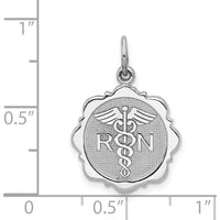 14K White Gold RN Registered Nurse Textured Back Disc Charm - Polished Finish by Oro Pregiato