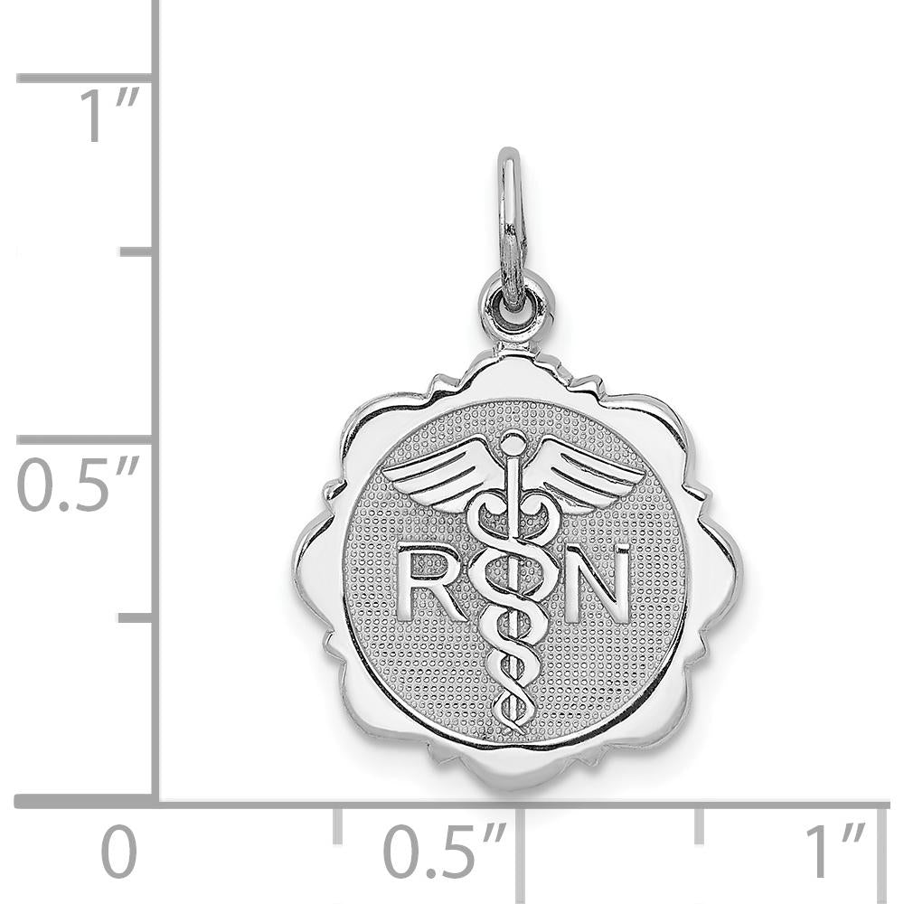 14K White Gold RN Registered Nurse Textured Back Disc Charm - Polished Finish by Oro Pregiato