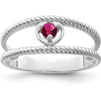 14K White Gold Rope Design Ring with Heart-Shaped Ruby - 0.50 Carat Total Ruby Weight by Oro Pregiato