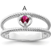 14K White Gold Rope Design Ring with Heart-Shaped Ruby - 0.50 Carat Total Ruby Weight by Oro Pregiato