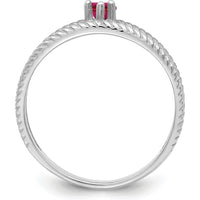 14K White Gold Rope Design Ring with Heart-Shaped Ruby - 0.50 Carat Total Ruby Weight by Oro Pregiato