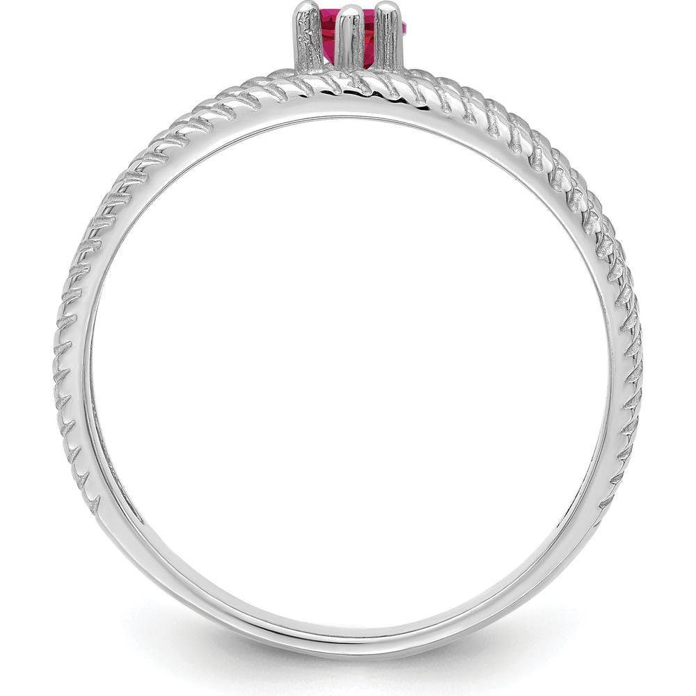 14K White Gold Rope Design Ring with Heart-Shaped Ruby - 0.50 Carat Total Ruby Weight by Oro Pregiato
