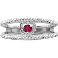 14K White Gold Rope Design Ring with Heart-Shaped Ruby - 0.50 Carat Total Ruby Weight by Oro Pregiato